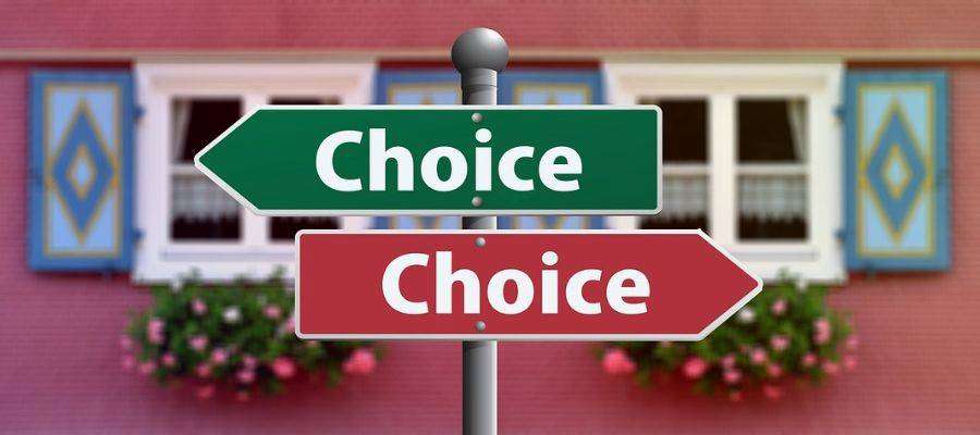 Choice signs pointing in opposite directions