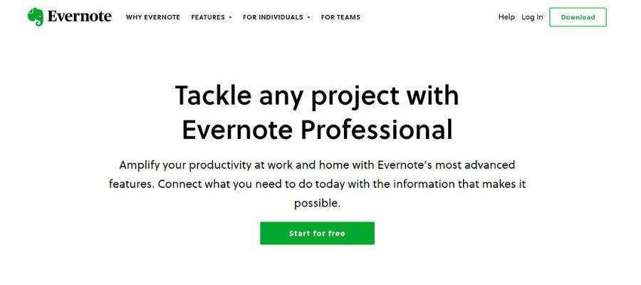 Evernote home page
